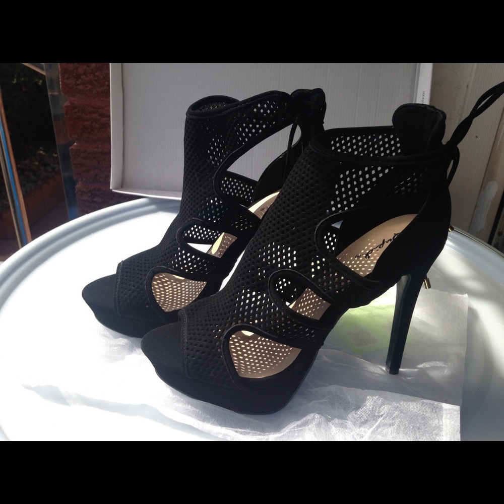 Suede mesh heels